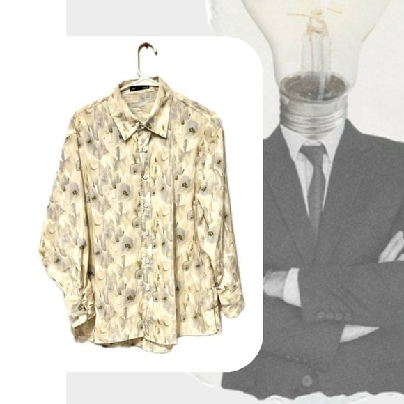 DAZY paint-like cream lavender button-down silky blouse - Picture 3 of 15